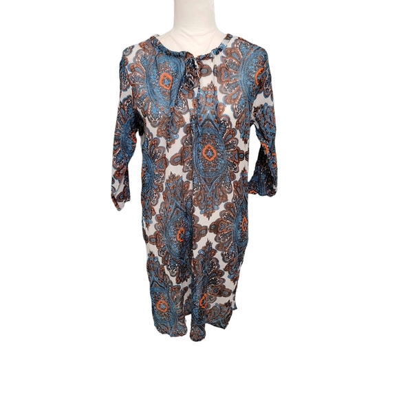 VINTAGE INDIA COTTON SHIFT DRESS 3/4 SLEEVES PAISLEY PRINT M/L - Picture 2 of 8